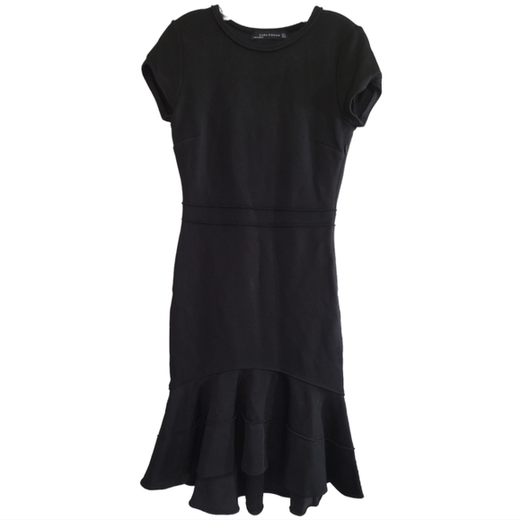 Zara Woman Ponte Knit Ruffle Hem Mini Dress Black Medium Little Black Dress LBD - Picture 2 of 8